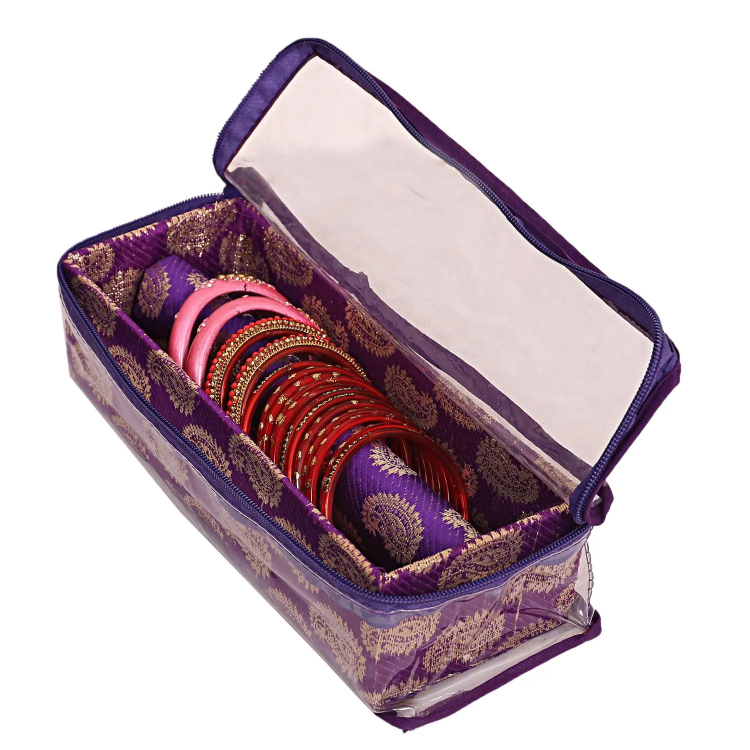 Kuber Industries Brocade Hardboard 1 Rod Bangle Box (Purple)