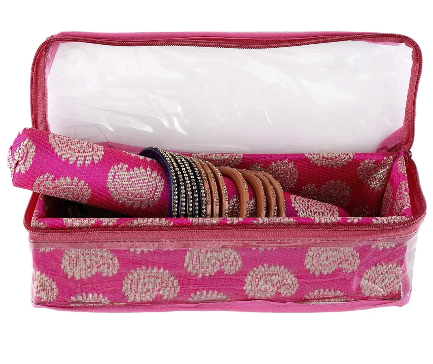 Kuber Industries Multipurpose Carry Design Laminated 1 Rod Bangle Box/Organizer/Case With Tranasparent Top - Pack of 2 (Pink)-47KM099