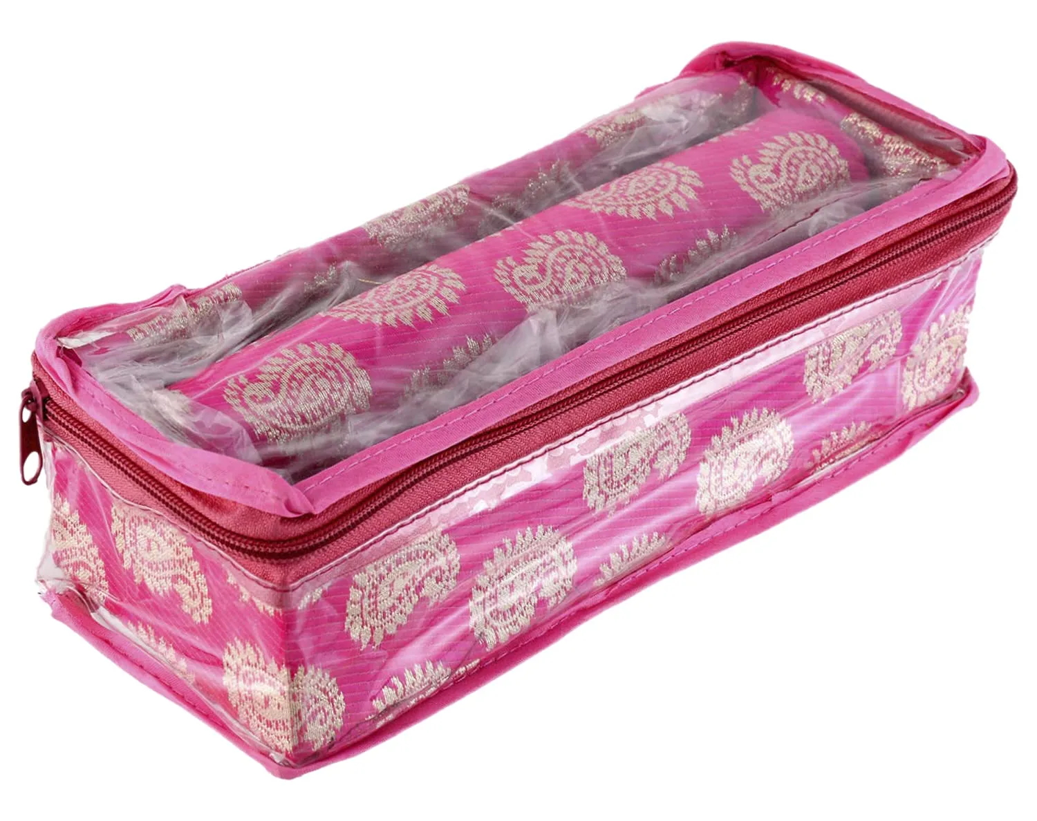 Kuber Industries Multipurpose Carry Design Laminated 1 Rod Bangle Box/Organizer/Case With Tranasparent Top - Pack of 2 (Pink)-47KM099