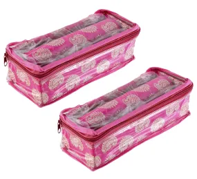 Kuber Industries Multipurpose Carry Design Laminated 1 Rod Bangle Box/Organizer/Case With Tranasparent Top - Pack of 2 (Pink)-47KM099