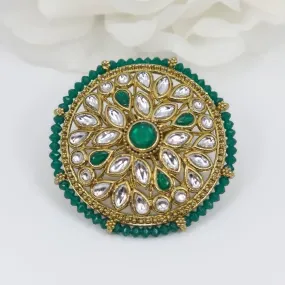 Kundan Mandala Statement Ring - Green