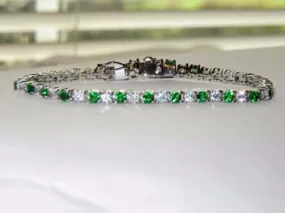 Ladies Emerald green simulate Cubic Zirconia Silver & Green tennis bracelets by Jewellery Kingdom | Electroplated with 18k white gold