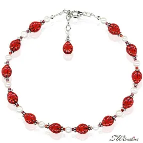 Ladybug Glass Pearl Beaded Anklet