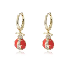 Ladybug with Zircon Silver Drop Earrings for Women