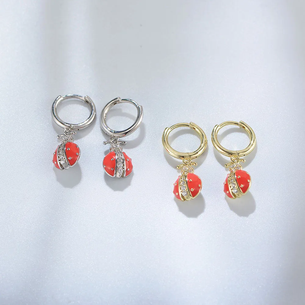 Ladybug with Zircon Silver Drop Earrings for Women