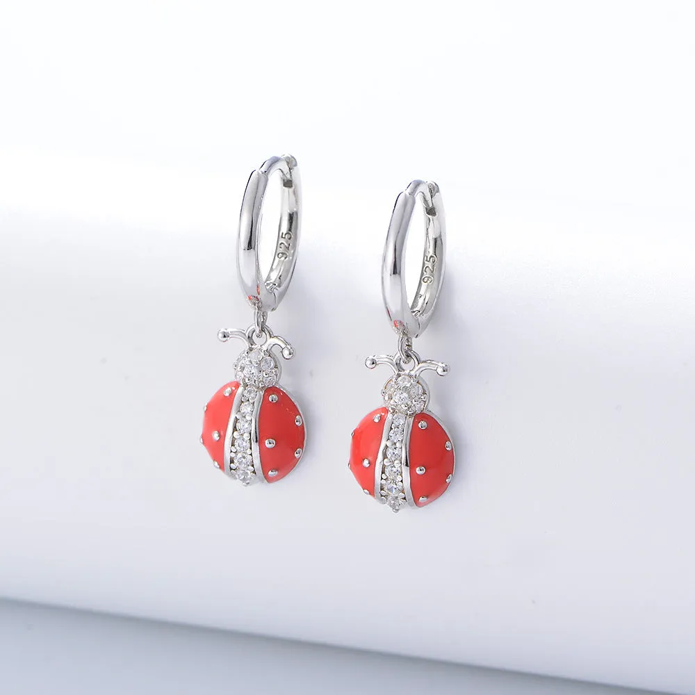 Ladybug with Zircon Silver Drop Earrings for Women