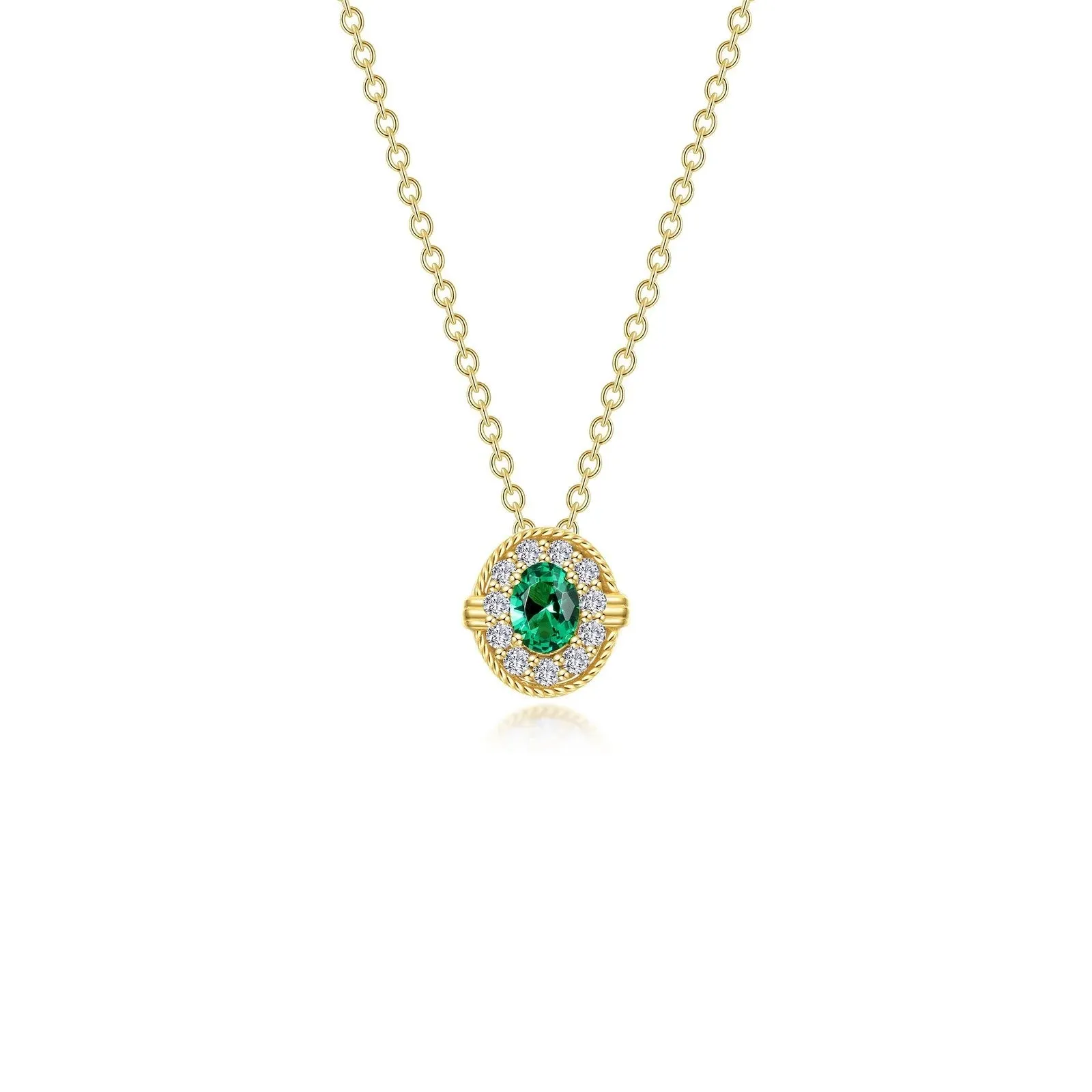 Lafonn Simulated Diamond & Emerald Halo Necklace N0320CEG20