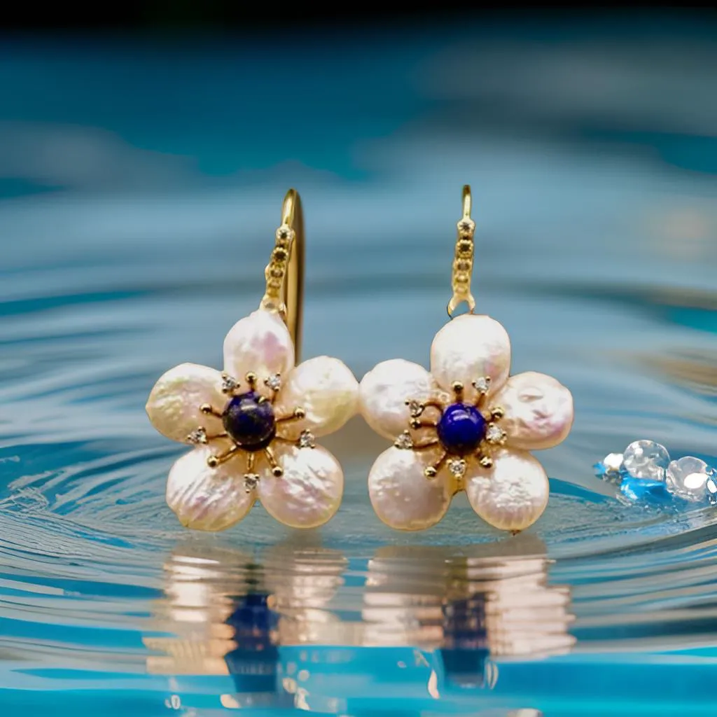 Lapis Lazuli and Pearl Dangle Statement Earrings 3"