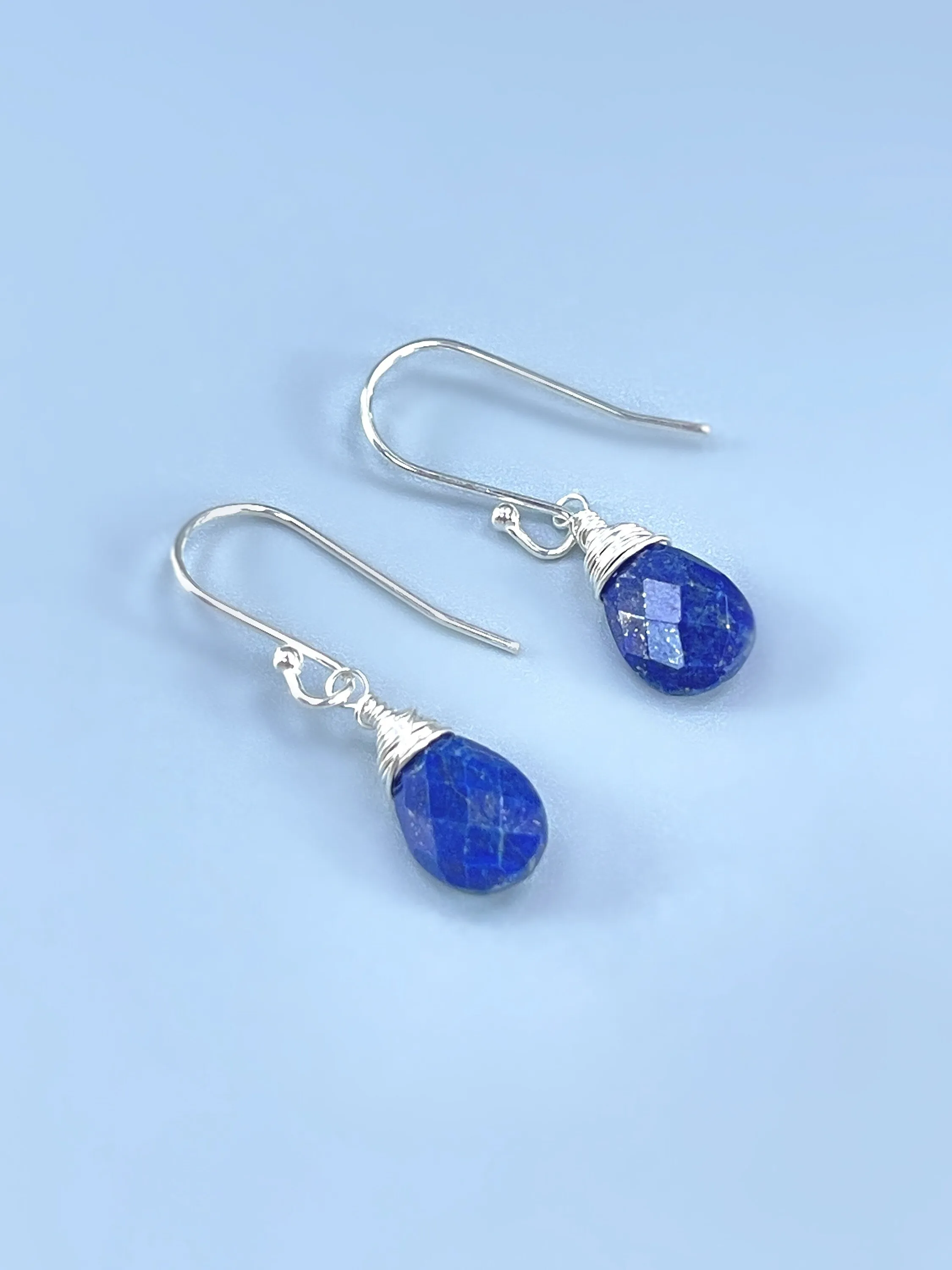 Lapis Lazuli Earrings Dangle, 14k Gold, Silver Teardrop