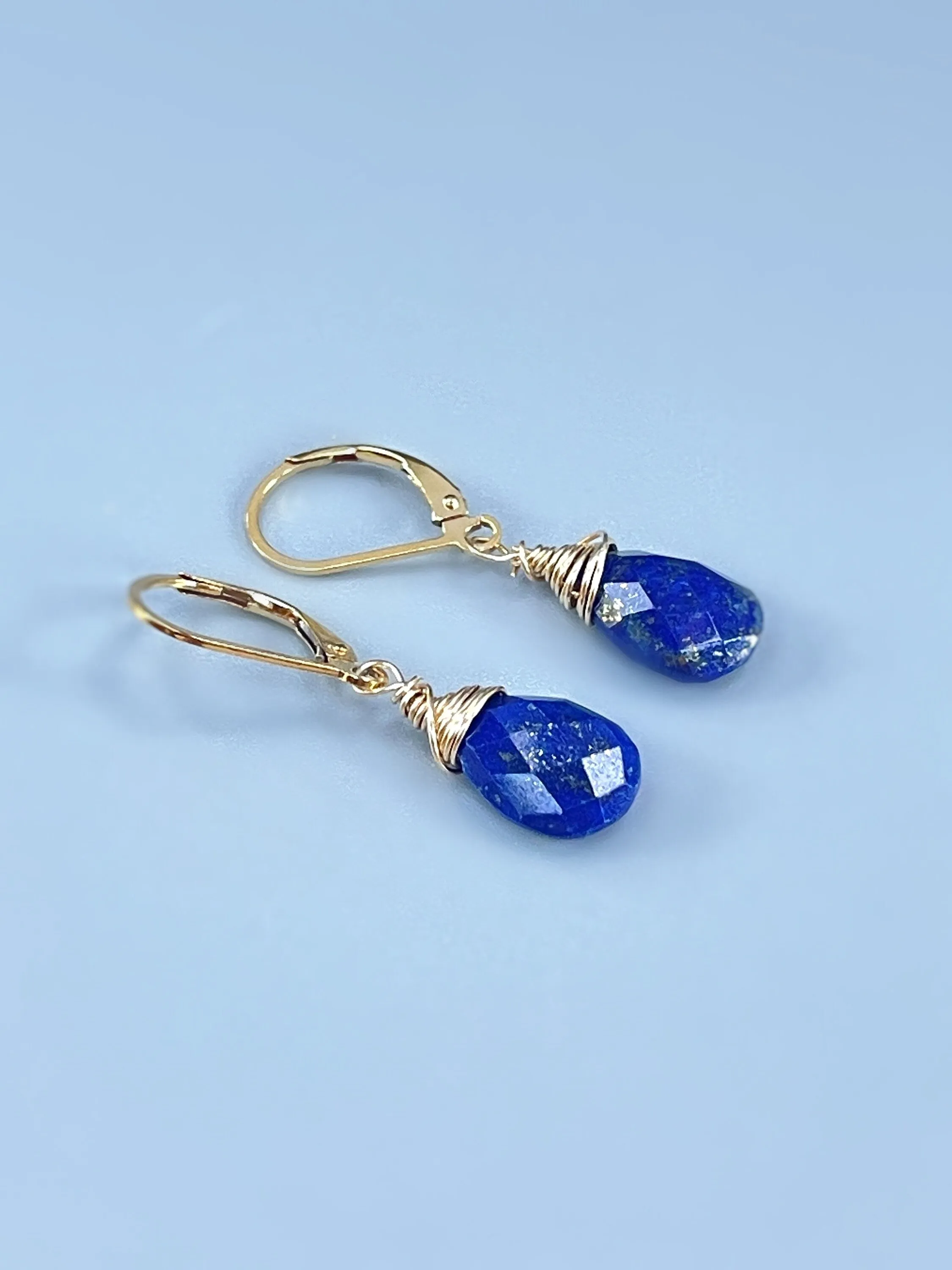 Lapis Lazuli Earrings Dangle, 14k Gold, Silver Teardrop