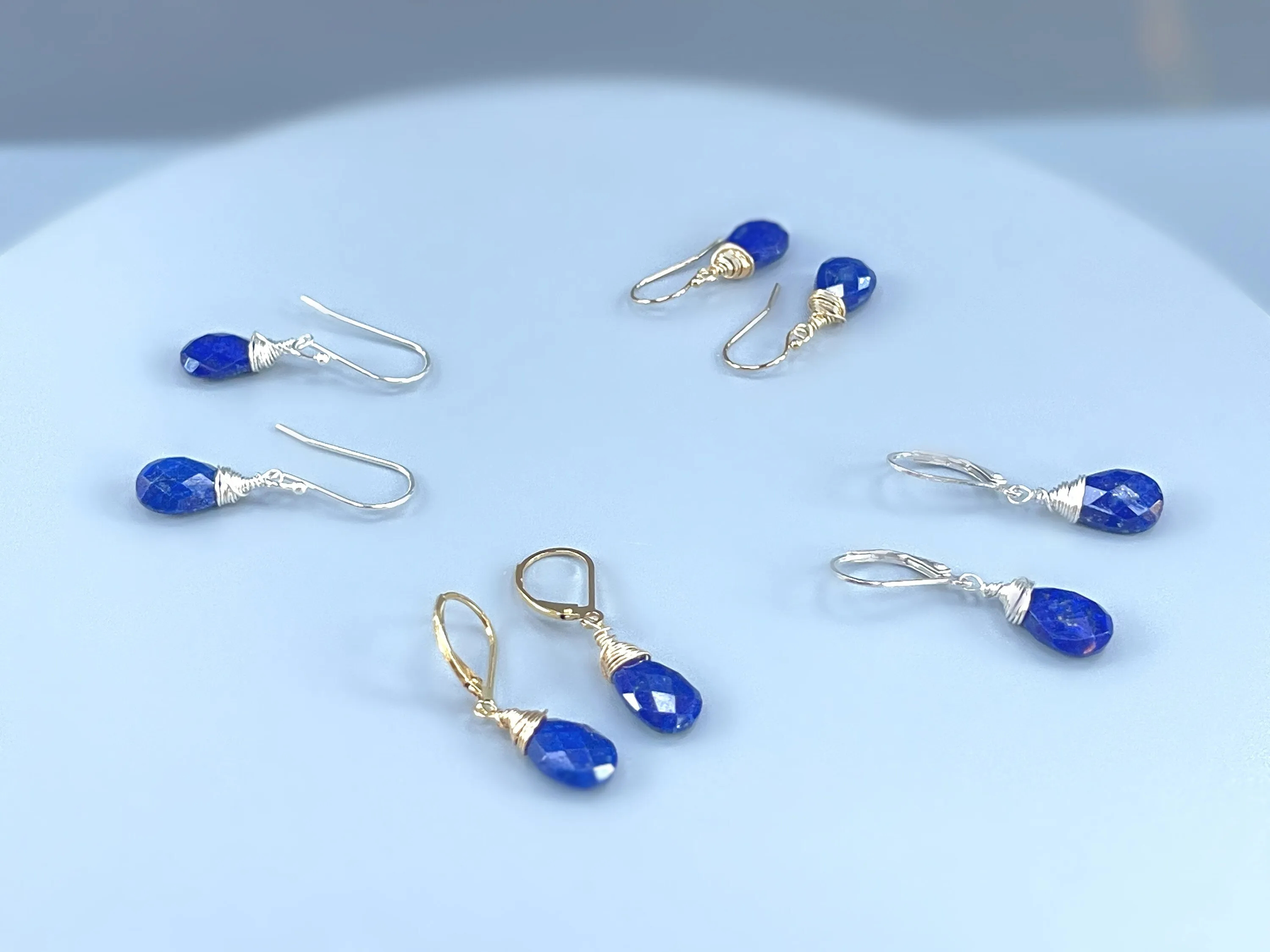 Lapis Lazuli Earrings Dangle, 14k Gold, Silver Teardrop