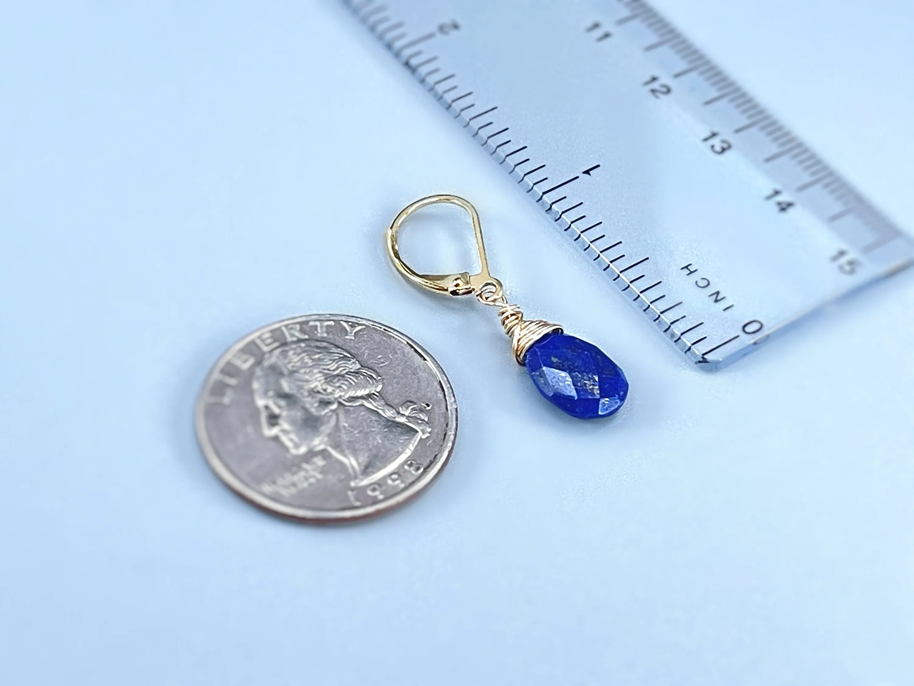 Lapis Lazuli Earrings Dangle, 14k Gold, Silver Teardrop