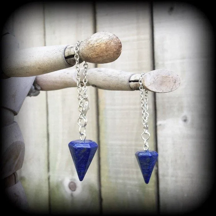 Lapis Lazuli earrings-Gemstone tunnel dangles