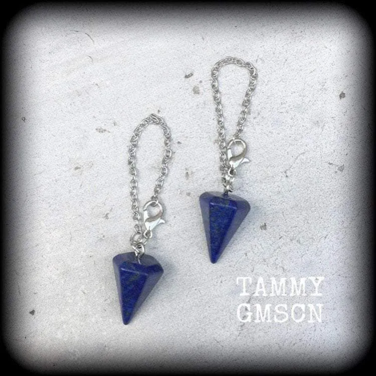 Lapis Lazuli earrings-Gemstone tunnel dangles