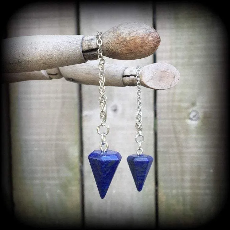 Lapis Lazuli earrings-Gemstone tunnel dangles