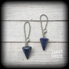 Lapis Lazuli earrings-Gemstone tunnel dangles