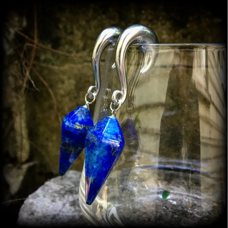 Lapis Lazuli gauged earrings-Gemstone ear weights