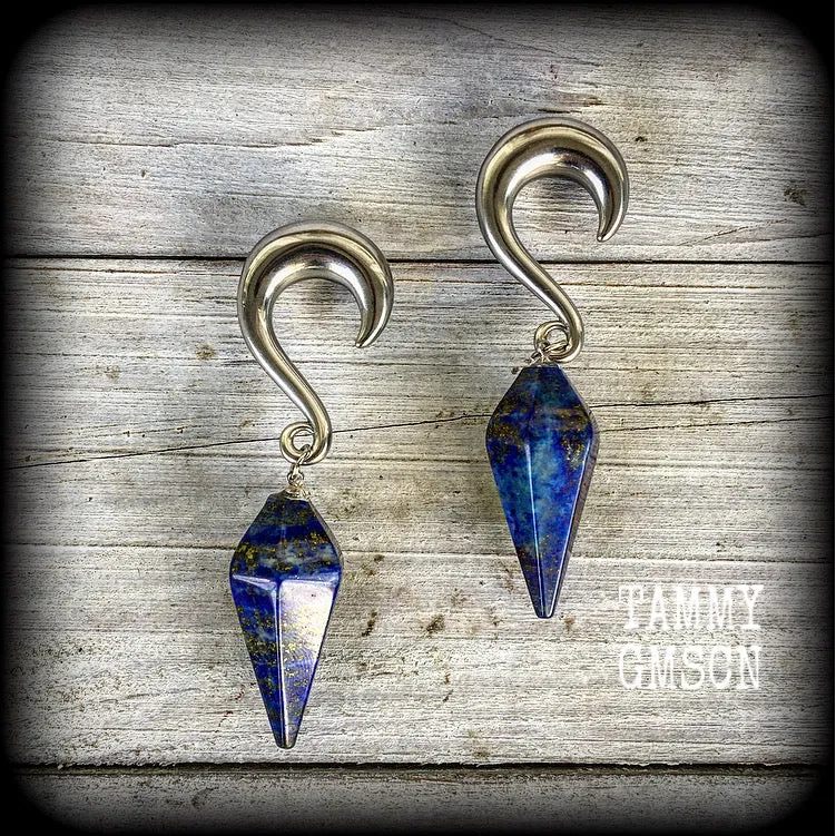 Lapis Lazuli gauged earrings-Gemstone ear weights