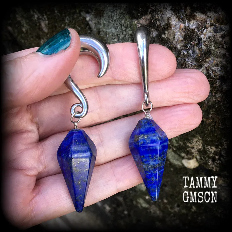 Lapis Lazuli gauged earrings-Gemstone ear weights