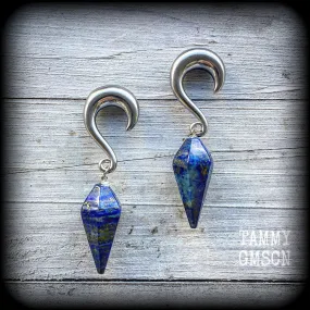 Lapis Lazuli gauged earrings-Gemstone ear weights