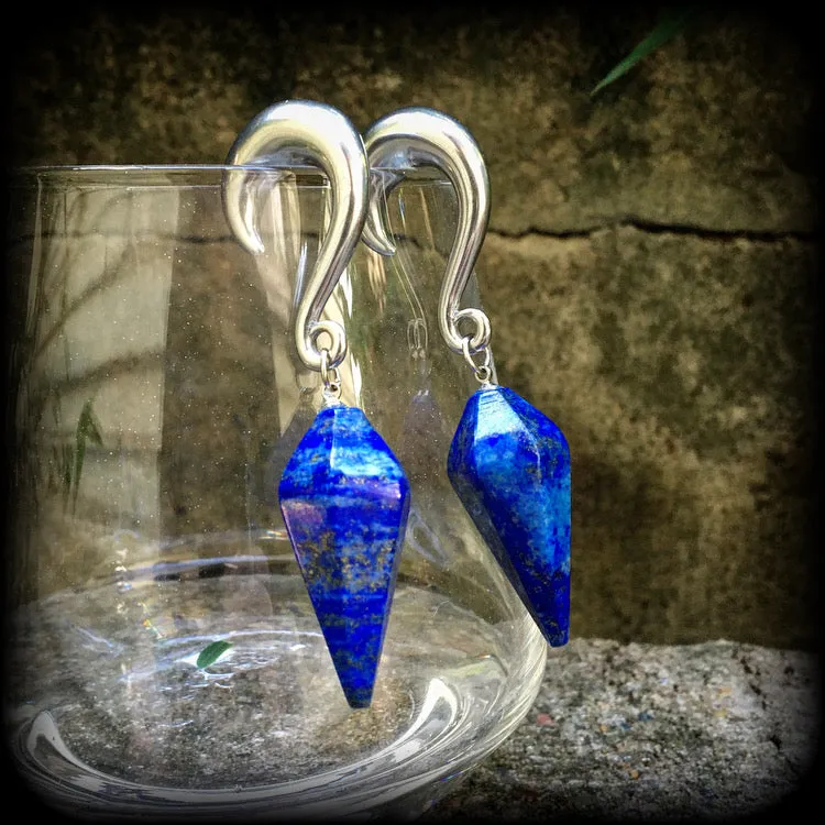 Lapis Lazuli gauged earrings-Gemstone ear weights