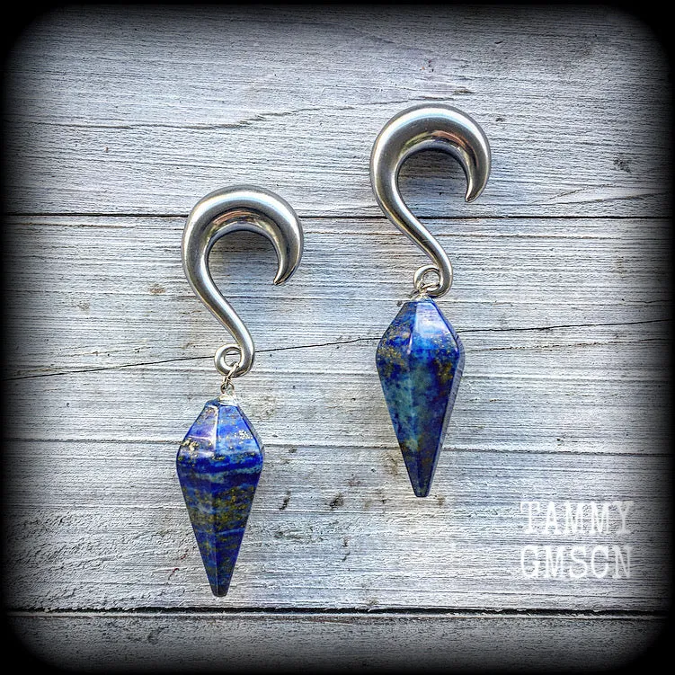 Lapis Lazuli gauged earrings-Gemstone ear weights