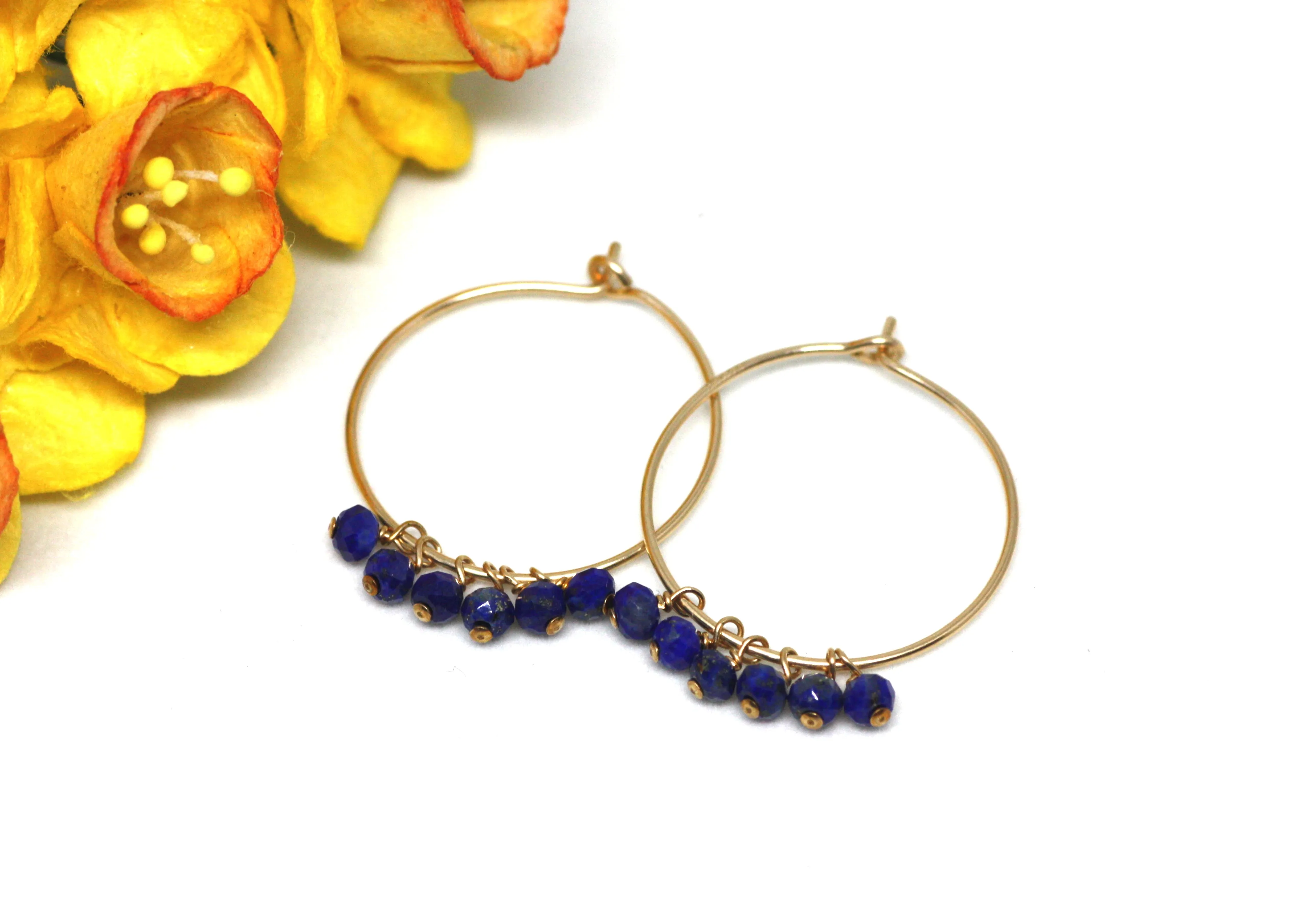 Lapis Lazuli Hoop Earrings in Gold