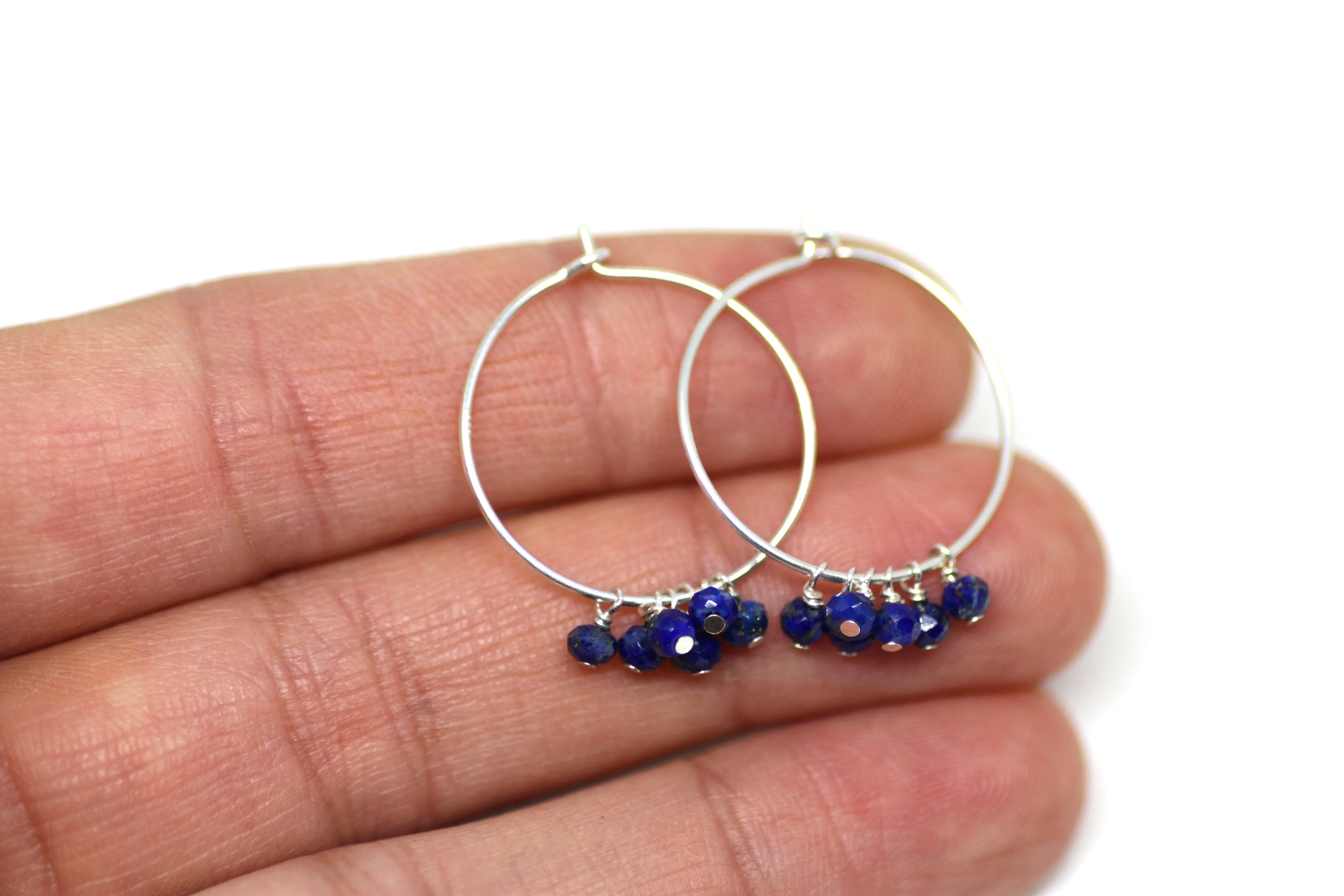 Lapis Lazuli Hoop Earrings in Silver