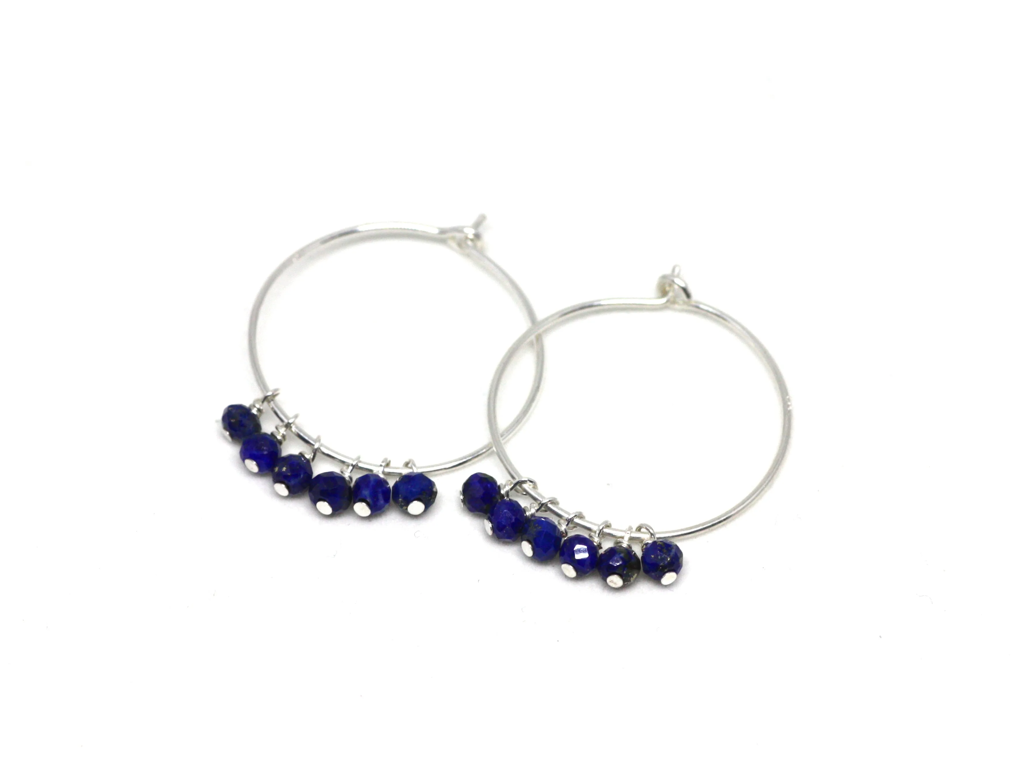 Lapis Lazuli Hoop Earrings in Silver