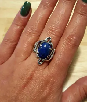 Lapis Ring - Large Blue Ring - Vintage Silver Ring