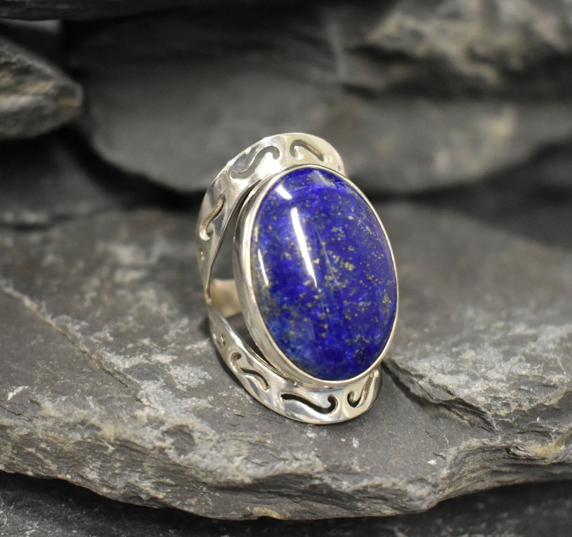 Lapis Ring - Large Blue Ring - Vintage Statement Ring