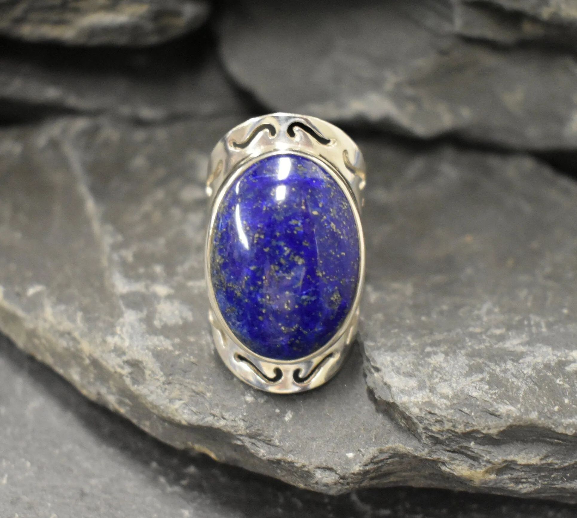 Lapis Ring - Large Blue Ring - Vintage Statement Ring