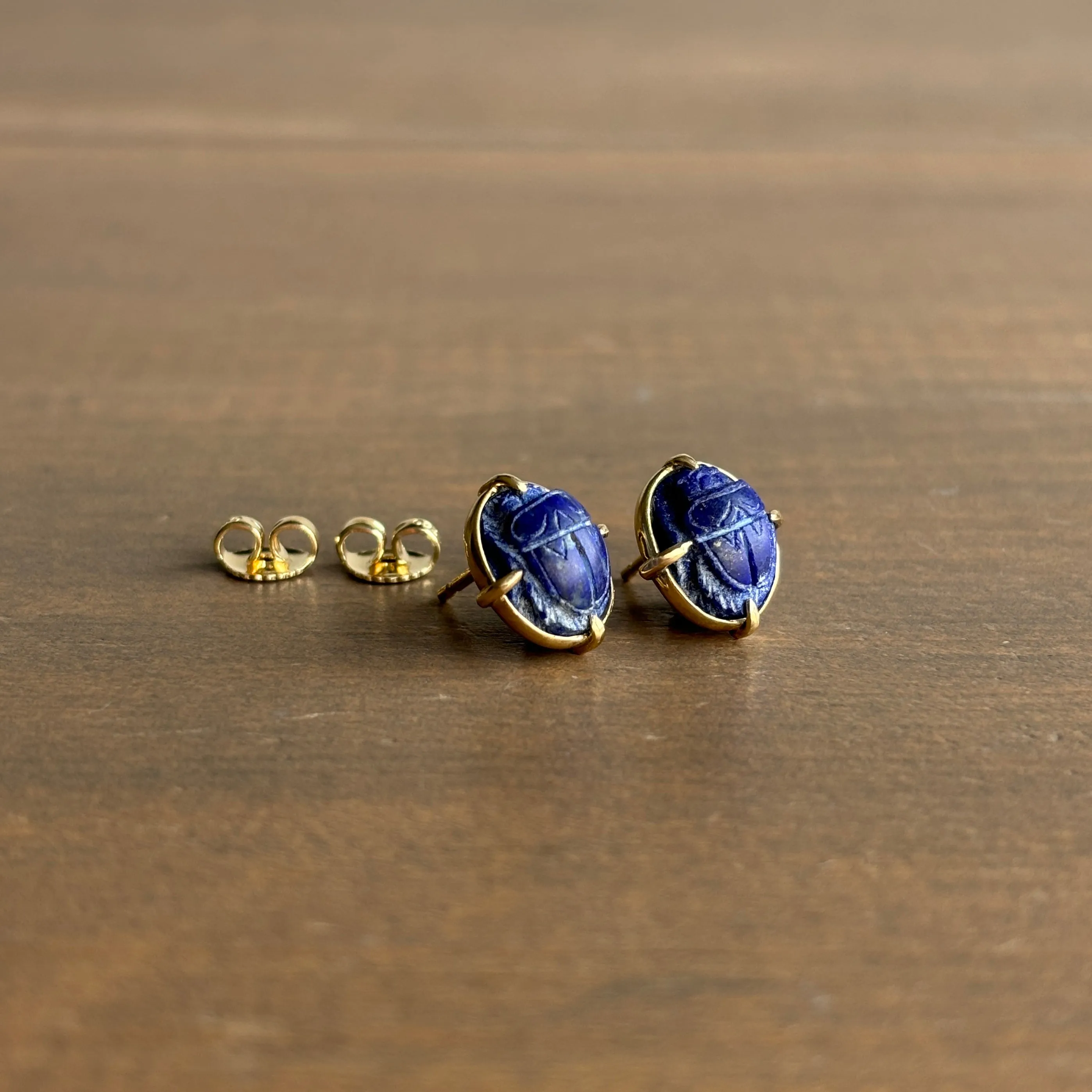 Lapis Scarab Beetle Stud Earrings