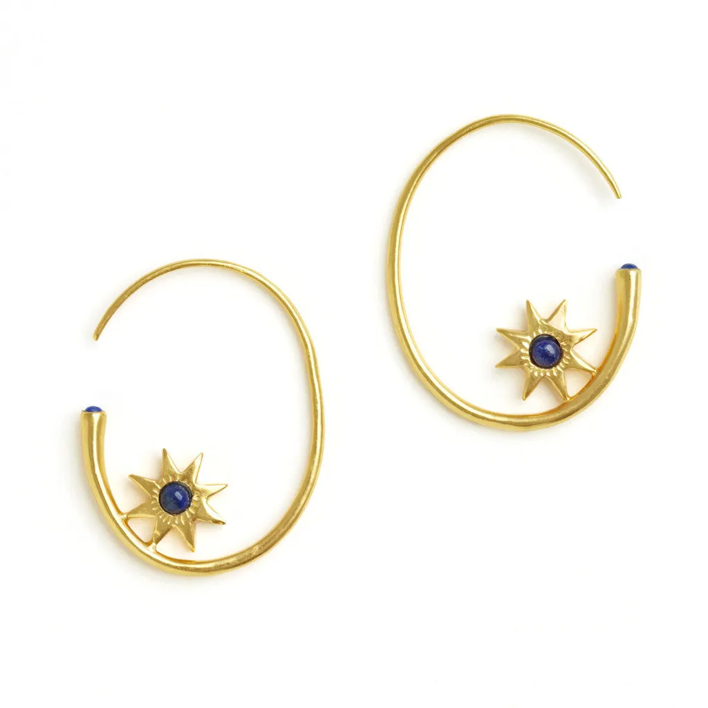 Lapis Star Hoop Earrings - Afghanistan/India