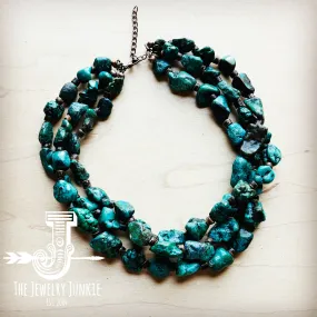 Large Triple Strand Natural Turquoise & Wood Collar Necklace