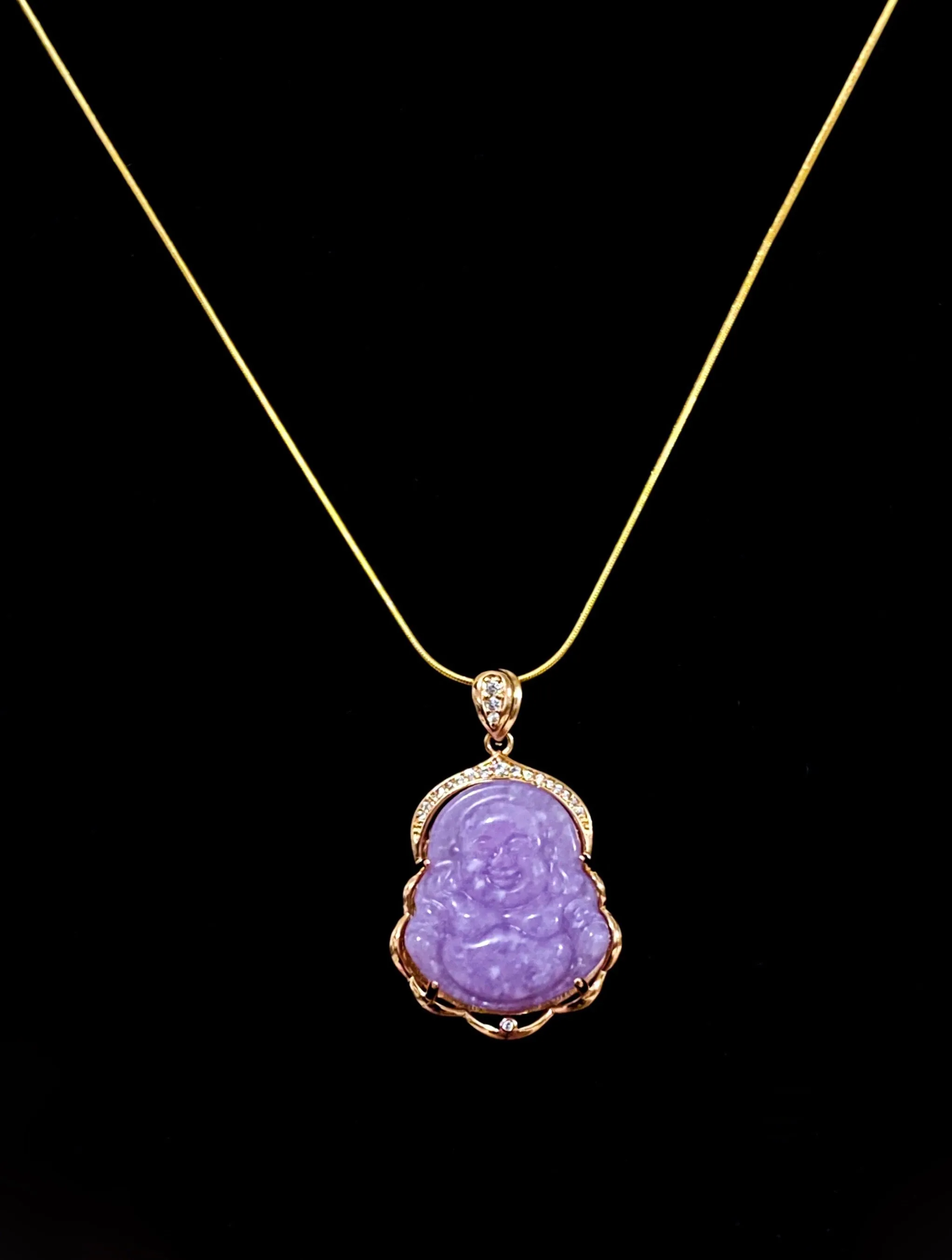 Lavender Jade Buddha Necklace in Gold