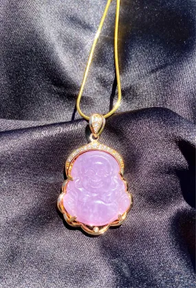 Lavender Jade Buddha Necklace in Gold