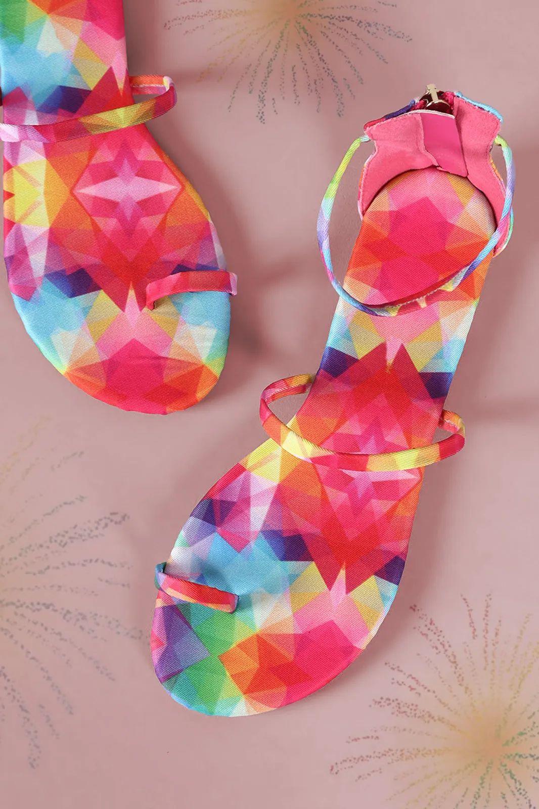 Liliana Kaleidoscope Print Toe Ring Flat Sandal