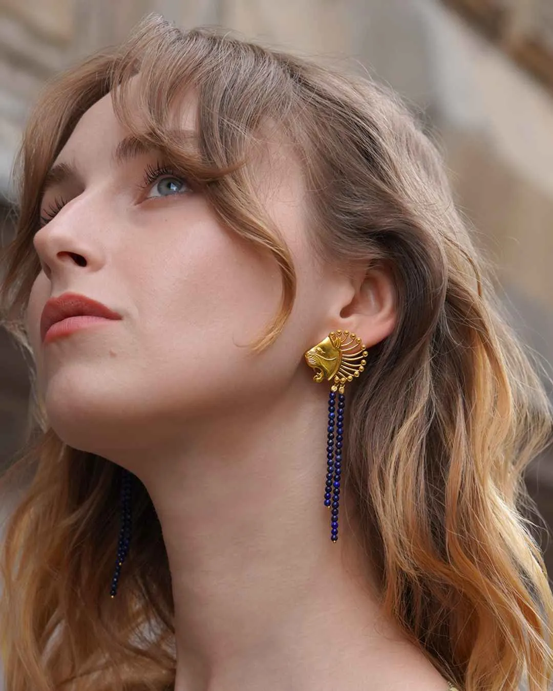 Lion Strength lapis earrings