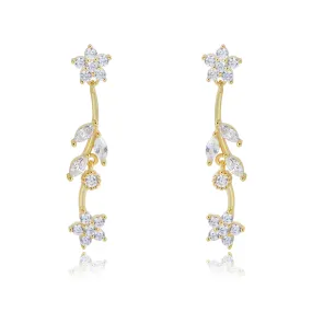 Long Leaf Flower Zircon Silver Drop Earrings for Women