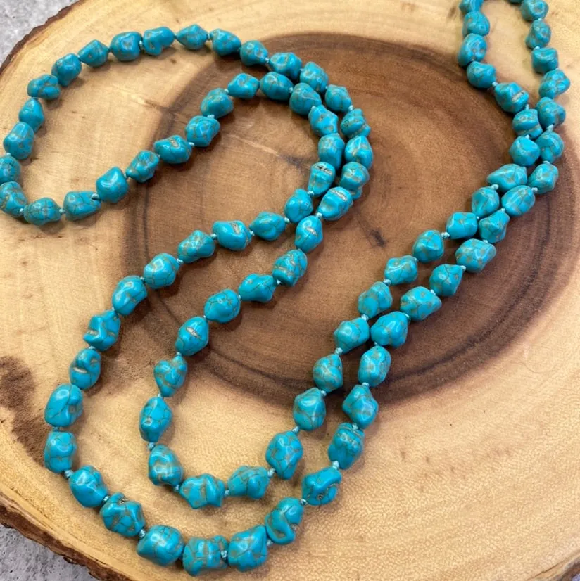 Long Rough Stone Turquoise Necklace