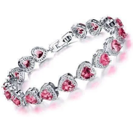 Love Game CZ Heart 14K White Gold Plated Tennis Bracelet for Women