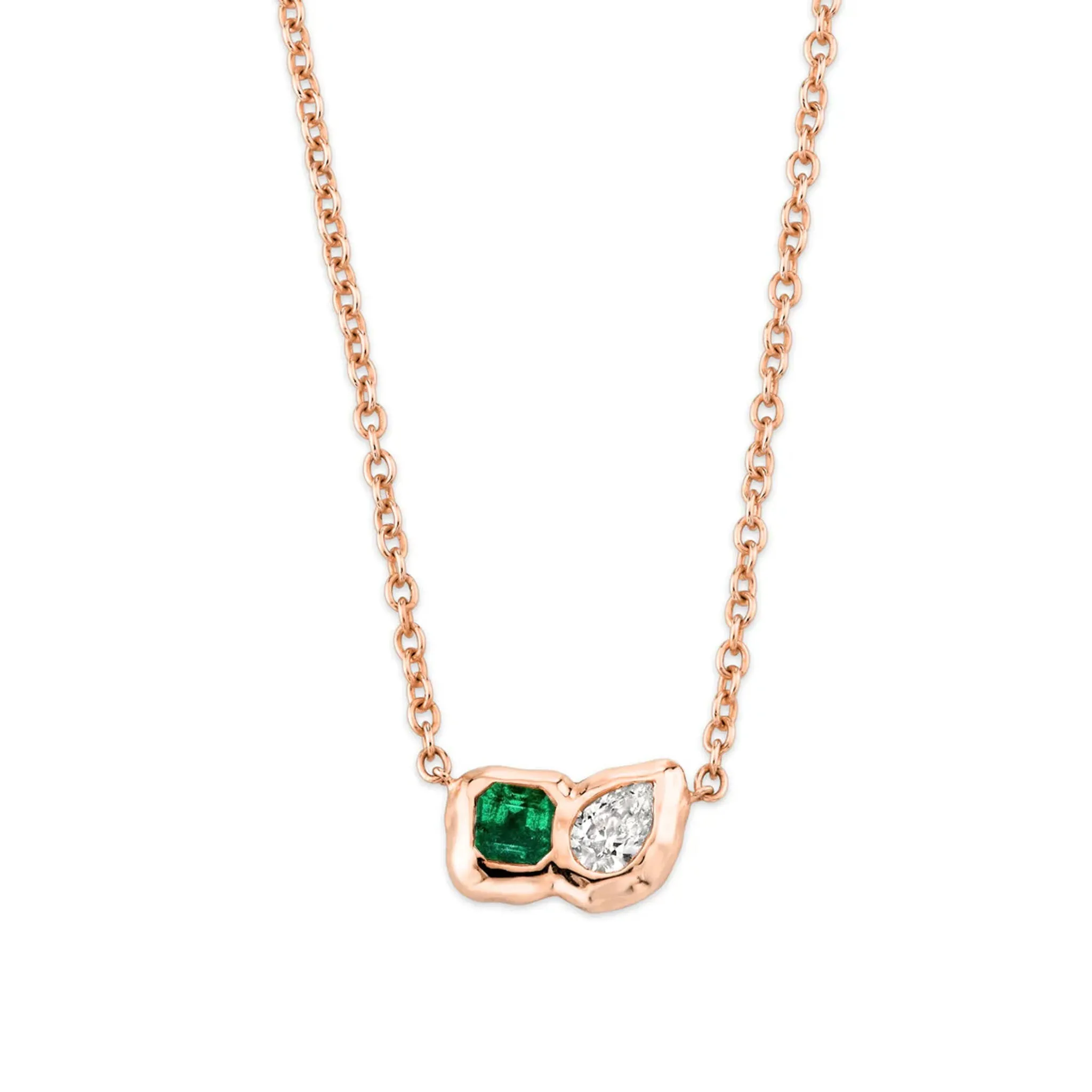 Lover's Duet River Emerald & Diamond Necklace