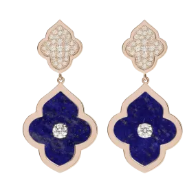 LUCE COLOUR - EARRINGS PENDANT ROSE GOLD PAVE LAPIS LAZULI & 2 DIAMONDS S-M