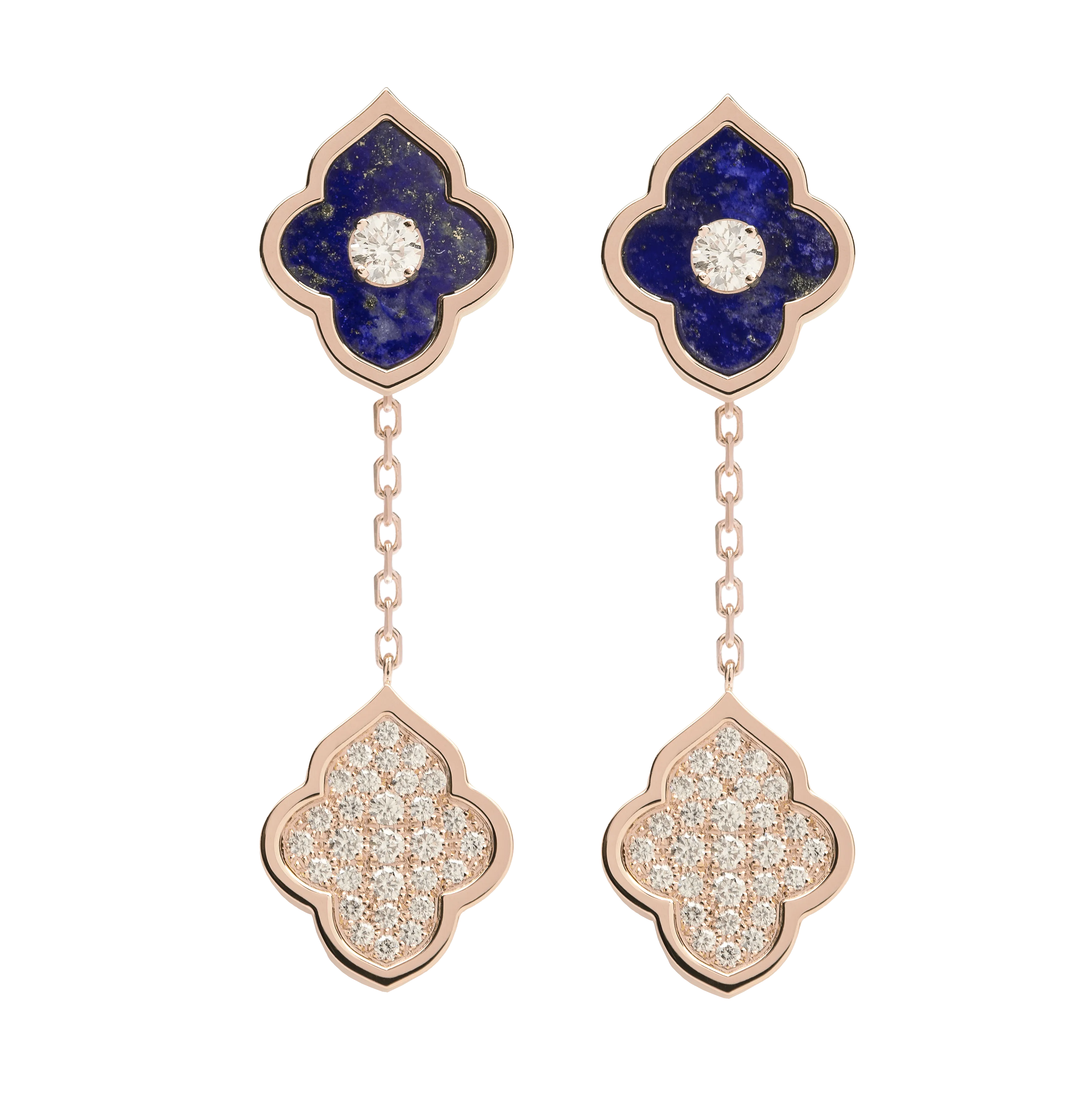 LUCE COLOUR - EARRINGS PENDANT ROSE GOLD PAVE LAPIS LAZULI & 2 DIAMONDS S