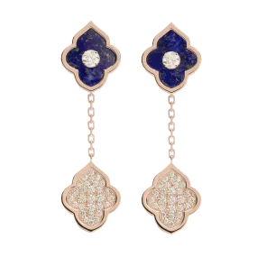 LUCE COLOUR - EARRINGS PENDANT ROSE GOLD PAVE LAPIS LAZULI & 2 DIAMONDS S