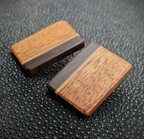 Mahogany Stripe Rectangle Stud Earrings