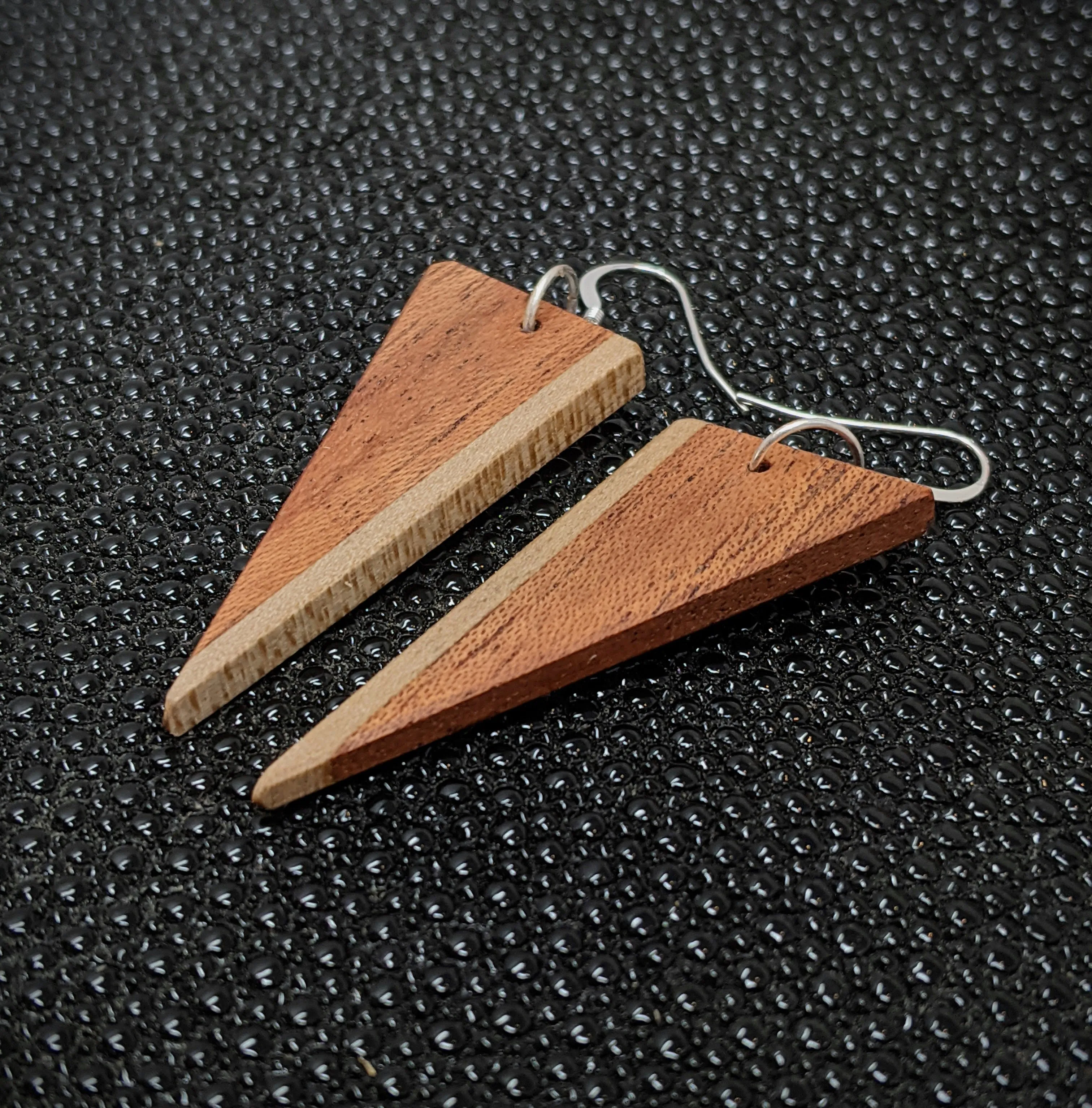 Mahogany Stripe Triangle Dangle Earrings