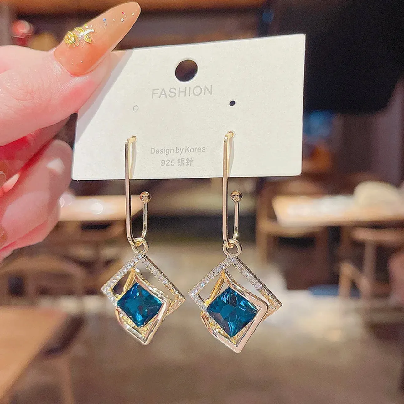 MARINA - 14k Gold Plated Blue Zircon Earrings