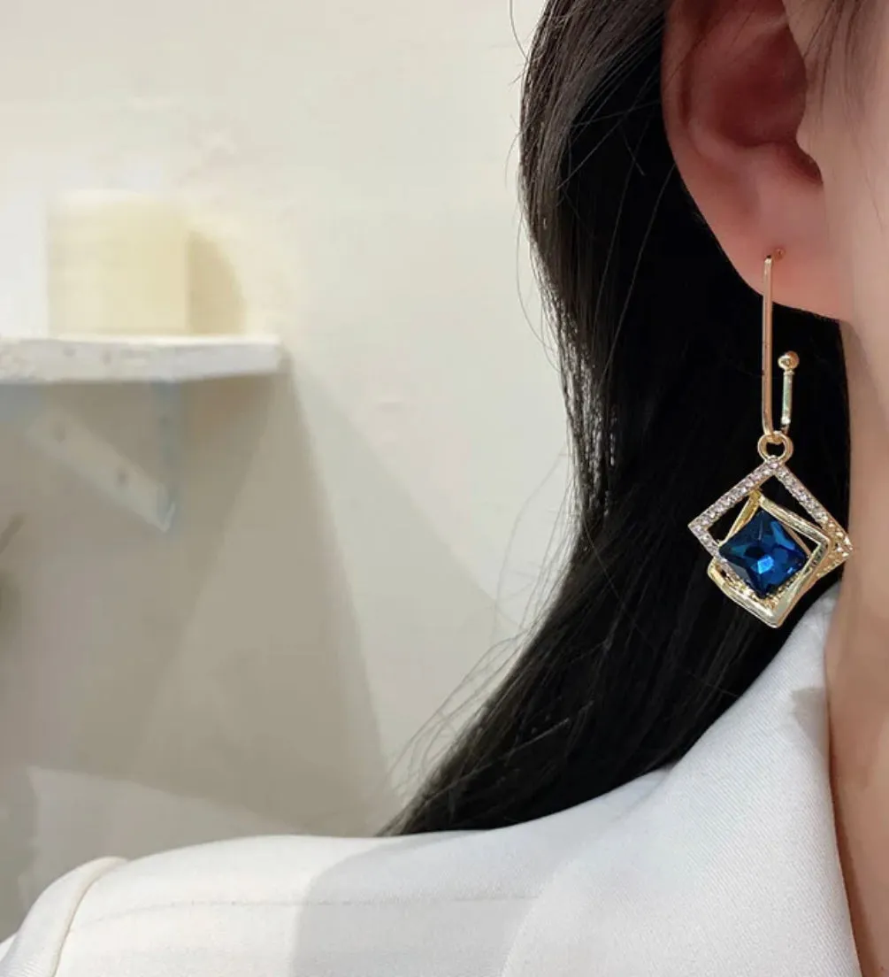 MARINA - 14k Gold Plated Blue Zircon Earrings